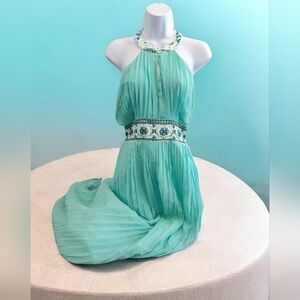 Elegant Aqua Halter Backless Prom Formal Bridal Summer Maxi Pastel Dress Small